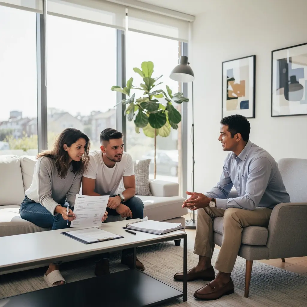 Менеджер по недвижимости проводит осмотр квартиры для потенциальных арендаторов.